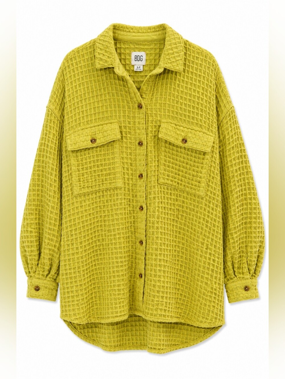 BDG Stanley Waffle Knit Shacket Lime Green Oversized, S, Flawed, Distressing - Picture 2 of 14